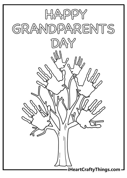A family tree filled with handprints makes a meaningful coloring sheet