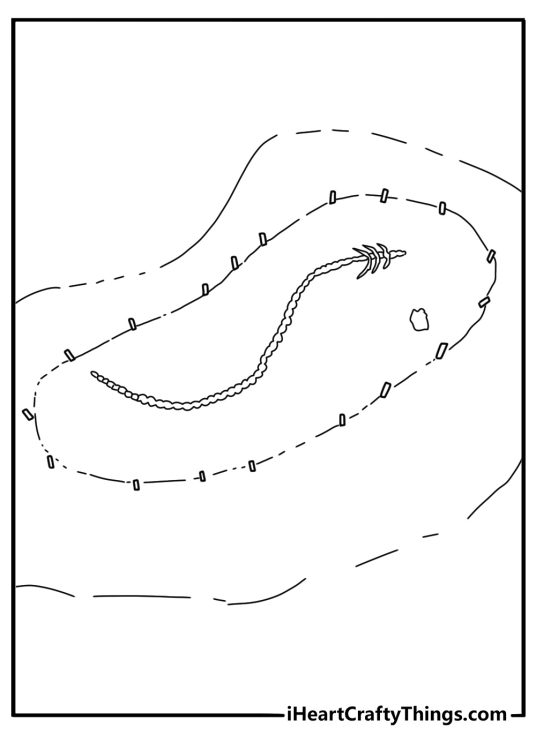 Ancient whale fossil in desert sand educational coloring sheet