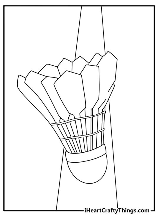 Badminton shuttlecock close view on service line cute coloring page PDF