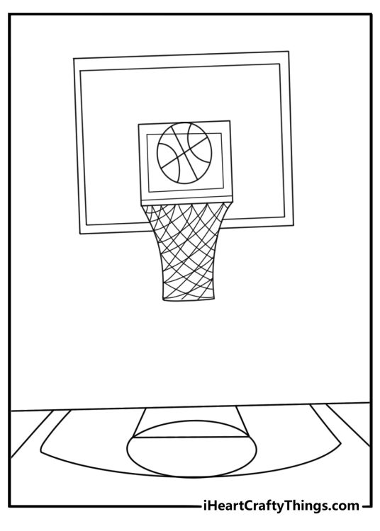 Basketball hoop with backboard and court lines for kids coloring sheet download