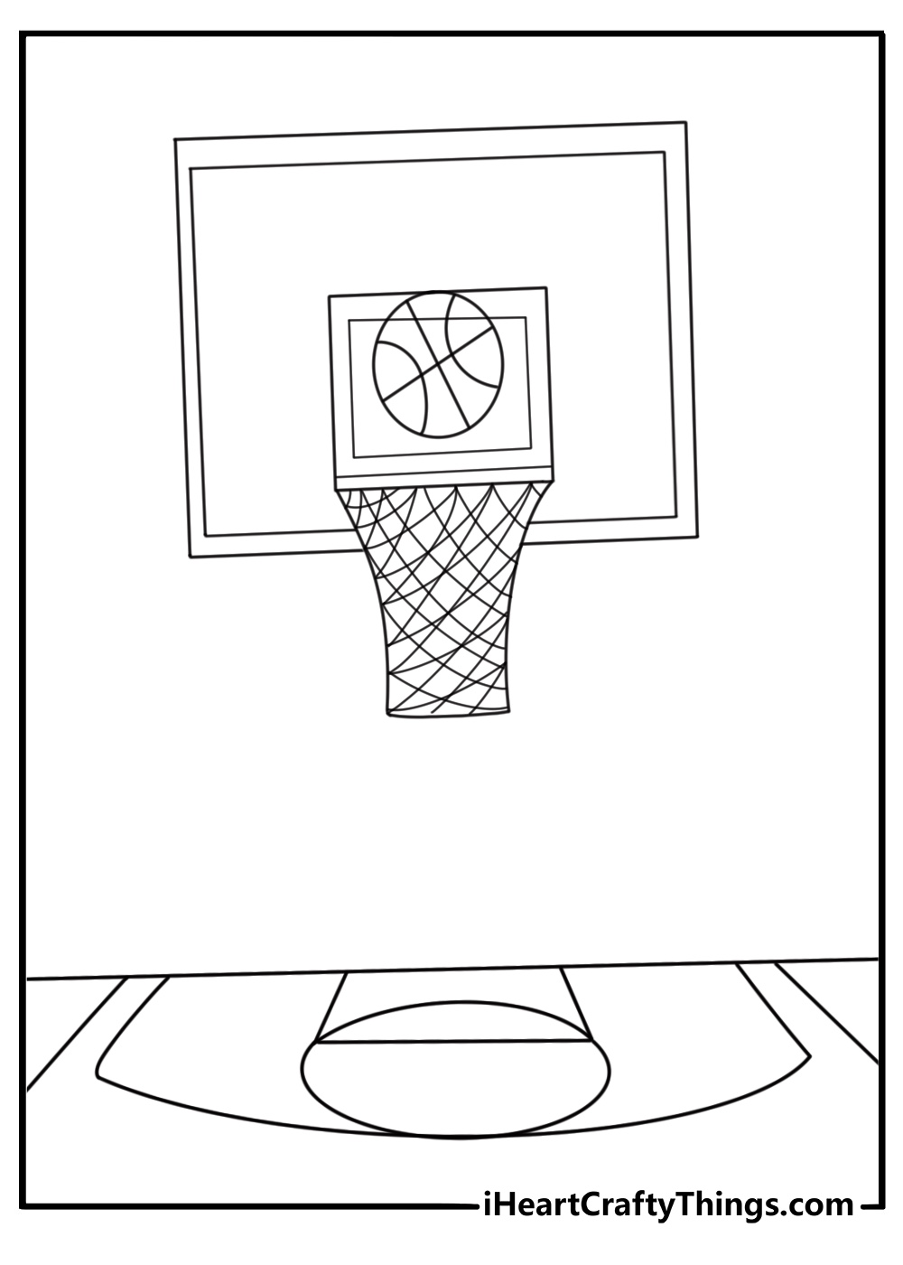 Basketball hoop with backboard and court lines for kids coloring sheet download