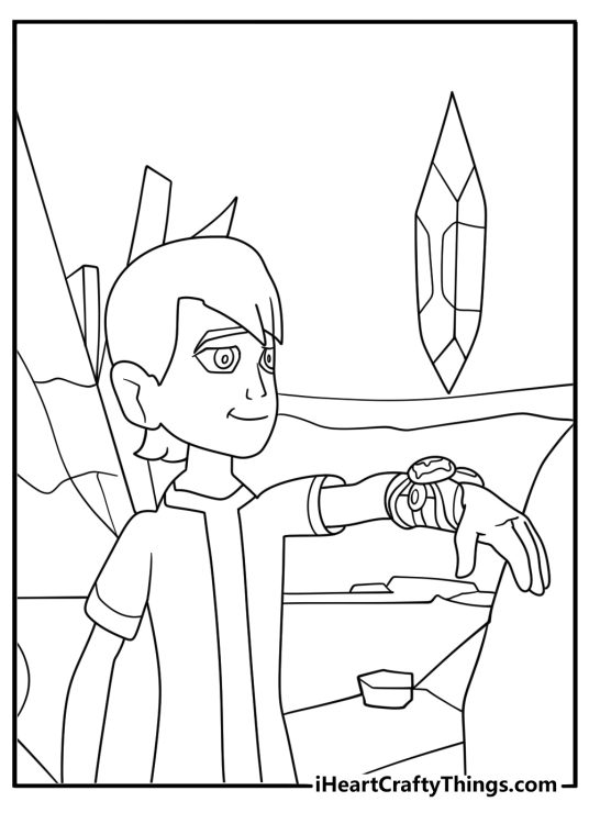 Ben 10 transforming with omnitrix glow sci fi coloring page