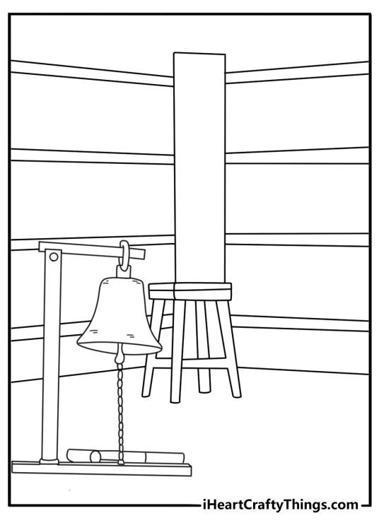 Boxing ring with hanging bell and corner stool easy coloring printable