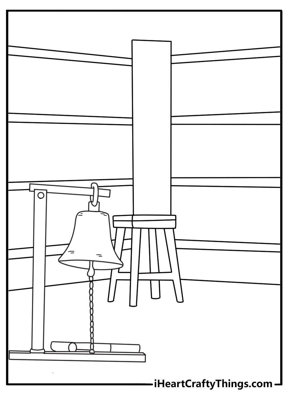 Boxing ring with hanging bell and corner stool easy coloring printable