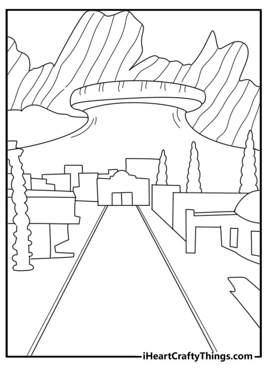 Cars desert road through radiator springs coloring sheet pdf