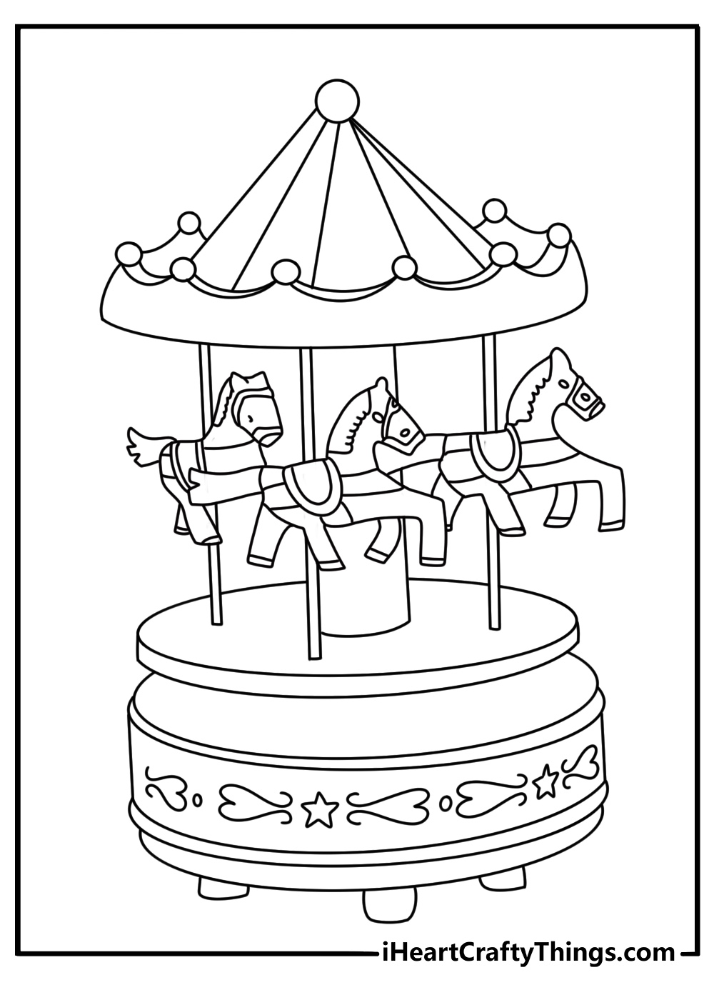 Detailed toy coloring sheet for adults with a vintage toy carousel