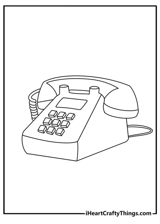 Easy toy coloring page with a toy telephone and curly cord