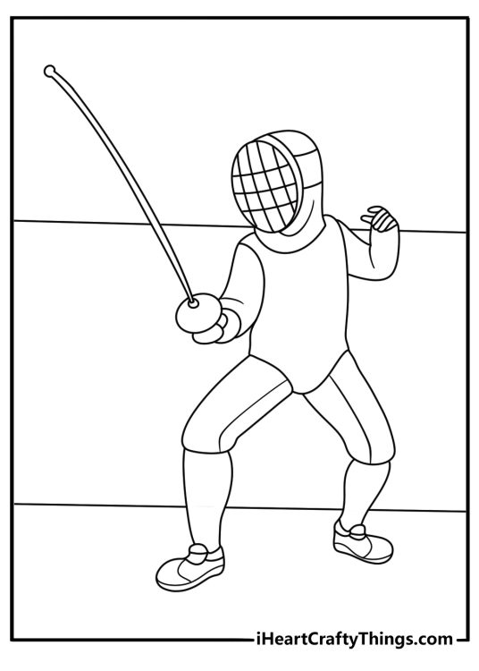 Fencing duel with masks jackets and foils coloring sheet printable download