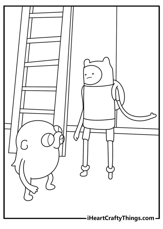 Finn and Jake building a treehouse ladder adventure coloring printable pdf