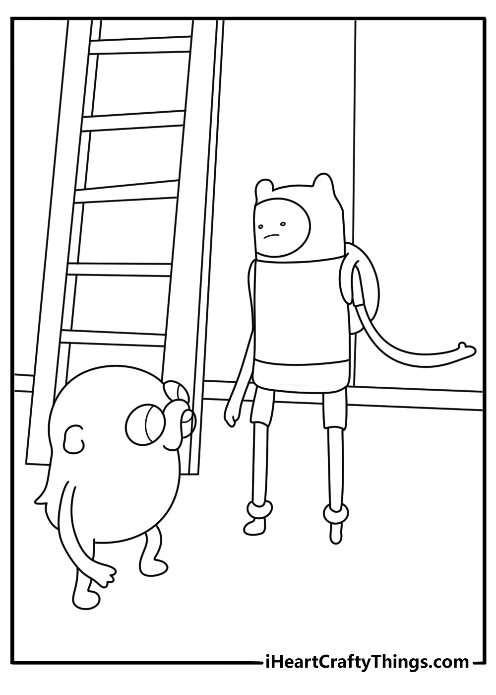 Finn and Jake building a treehouse ladder adventure coloring printable pdf