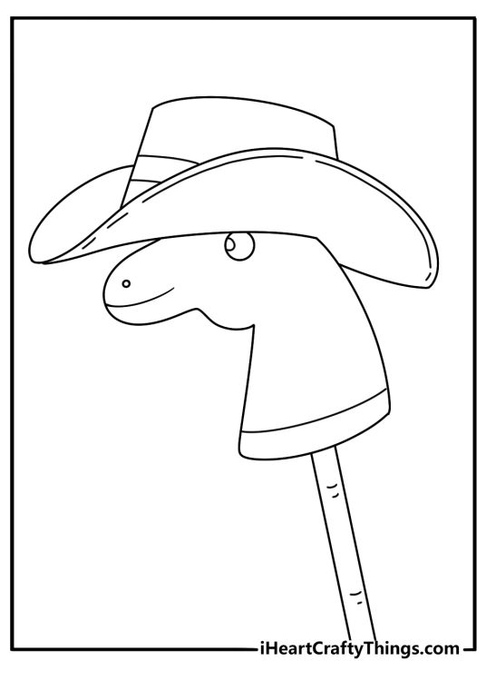 Free Toy coloring pages coloring page with a hobby horse and cowboy hat