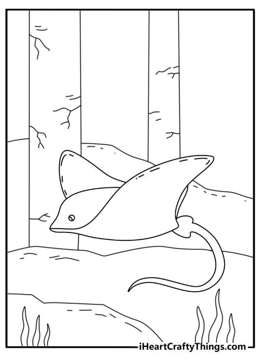 Free printable stingray sheet featuring a ray below a pier