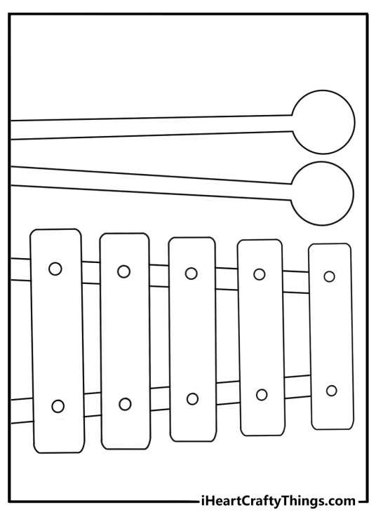 Free printable toy coloring sheet with a xylophone and mallets