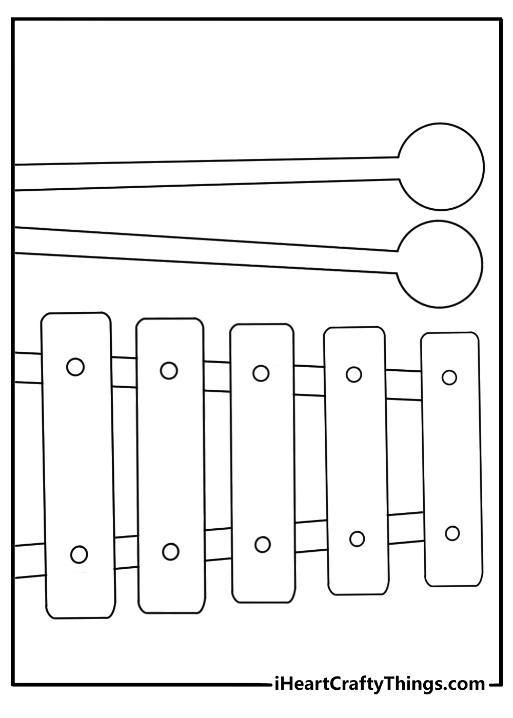 Free printable toy coloring sheet with a xylophone and mallets