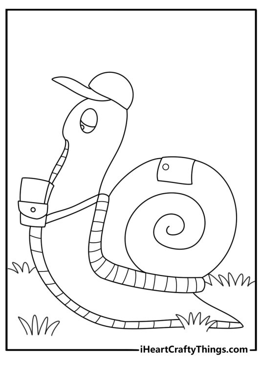 Free snail printable of a snail carrying a tiny mailbag