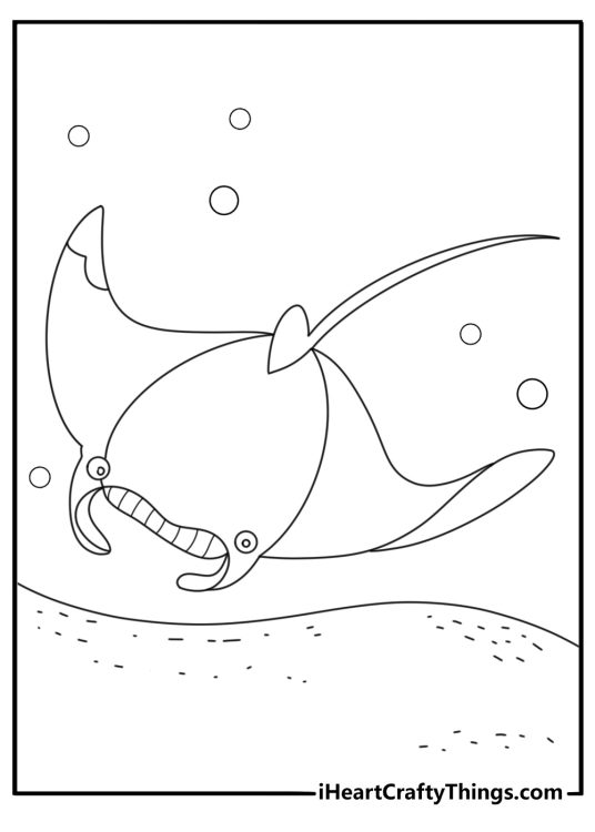 Free stingray printable of a manta ray passing over soft sand