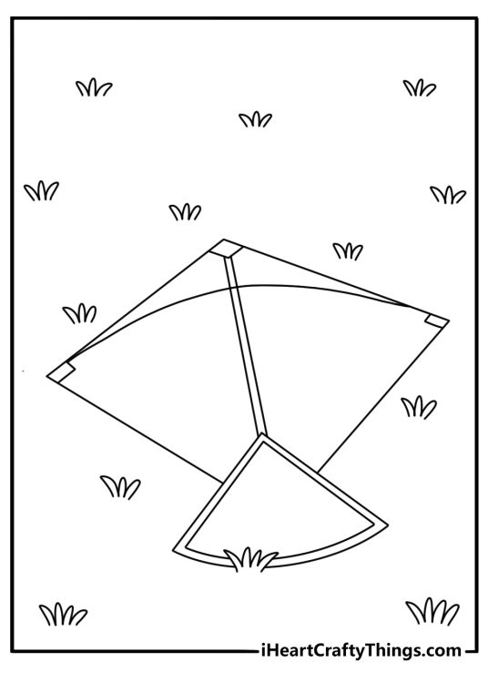 Free toy coloring pages printable with a kite resting on grass
