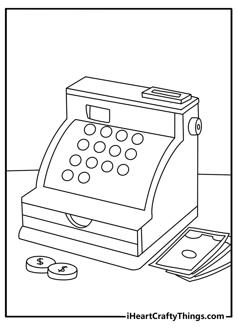 Free toy printable with a toy cash register and play money