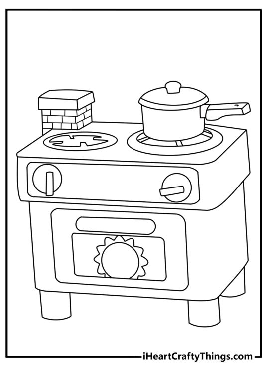 Free toy printable with a toy kitchen stove and tiny pots