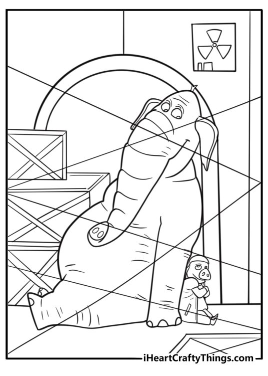 Hitpig and Pickles caught in a laser trap inside a warehouse coloring page
