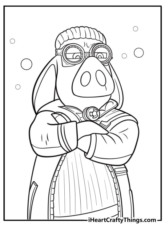 Hitpig character with futuristic goggles coloring page for kids