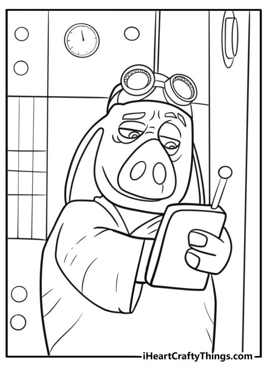 Hitpig using tracking device in a tech lab printable coloring sheet