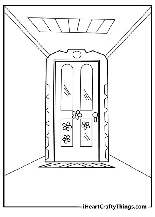 Monsters Inc door vault hallway detailed coloring page for kids