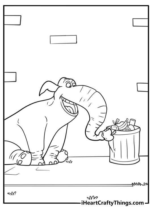 Pickles finding food in a back alley dumpster fun coloring sheet