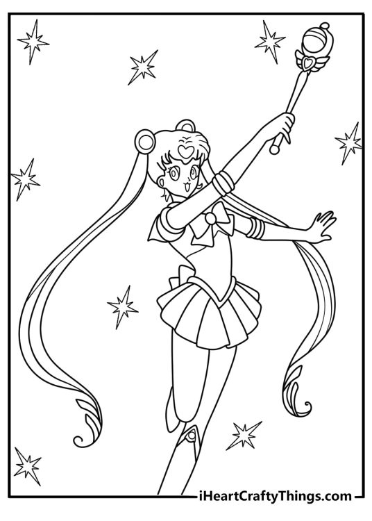 Sailor Moon raising the moon wand magical girl coloring page easy download