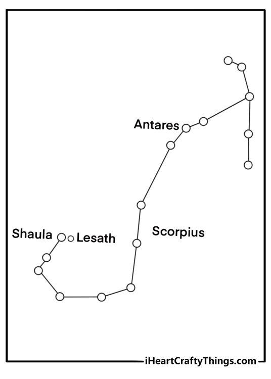 Scorpius constellation star map with scorpion zodiac coloring sheet PDF download