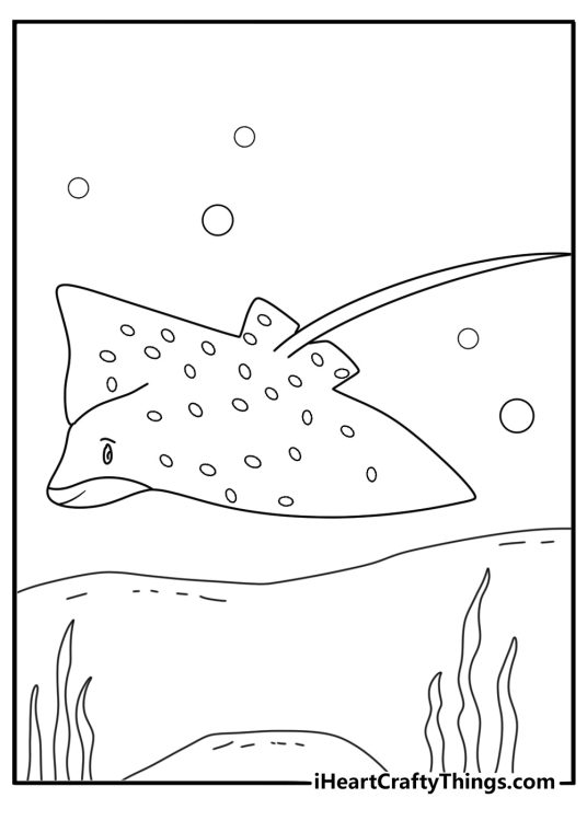 Simple ocean coloring page with a ray outline and long tail