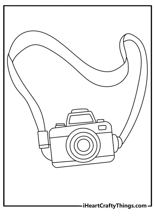 Simple toy coloring page with a toy camera and strap