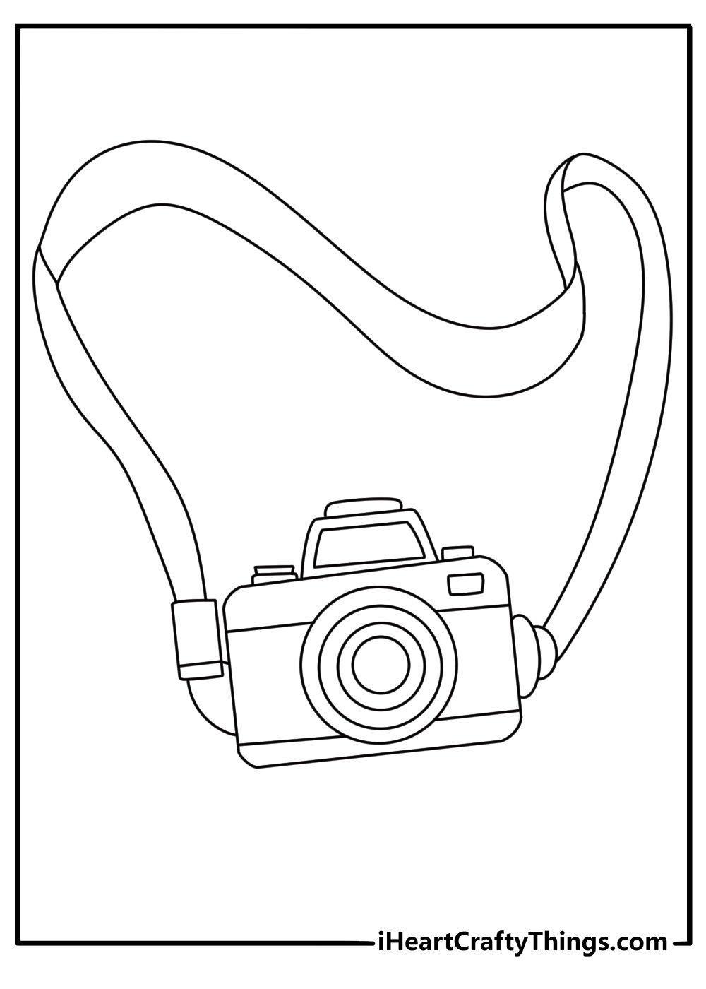 Simple toy coloring page with a toy camera and strap