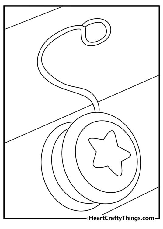 Simple toy coloring sheet with a yo yo and string on the floor