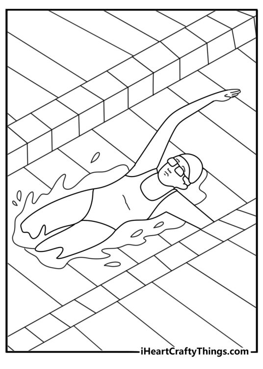 Swimming lane with goggles and floating lane rope detailed coloring page for adults