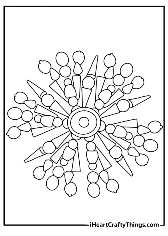 Toy coloring pages for adults with classic toys arranged in a mandala