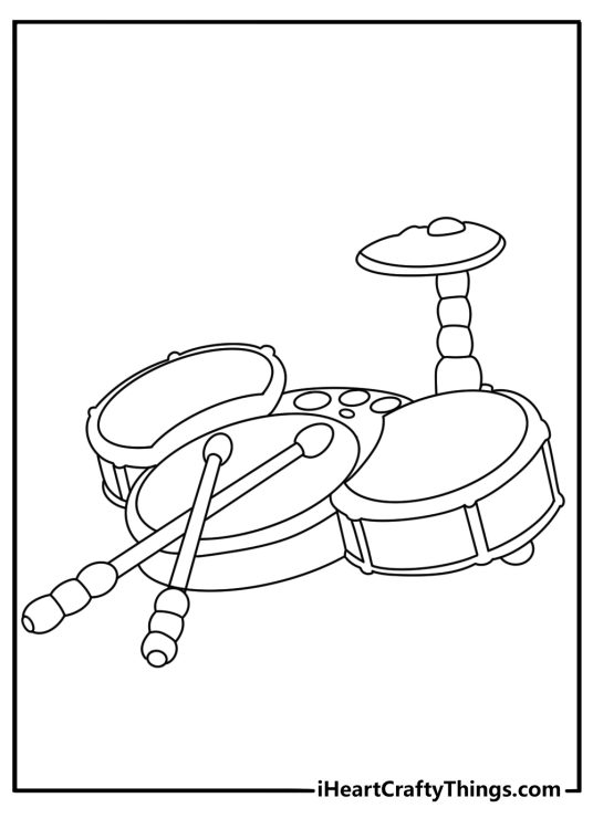 Toy coloring printable with a toy drum and small drumsticks