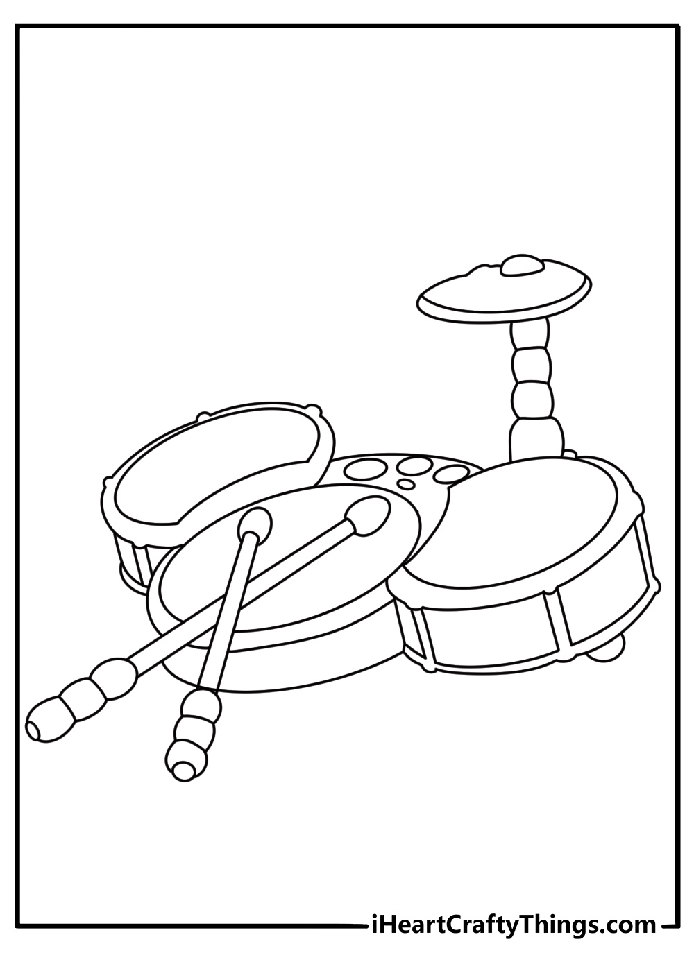 Toy coloring printable with a toy drum and small drumsticks