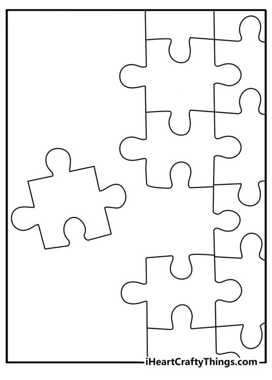 Toy coloring sheet with a puzzle board and missing pieces