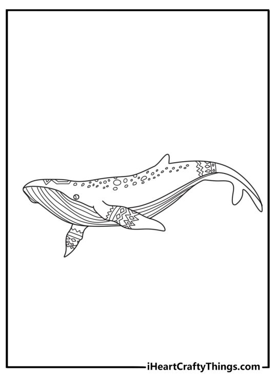 Tribal pattern whale with bold lines printable coloring page