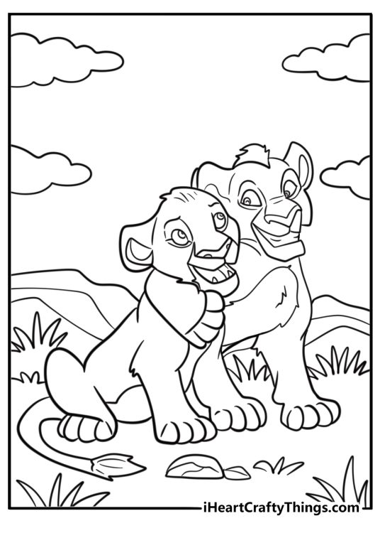 Taka and young Mufasa looking at the stars coloring sheet for kids
