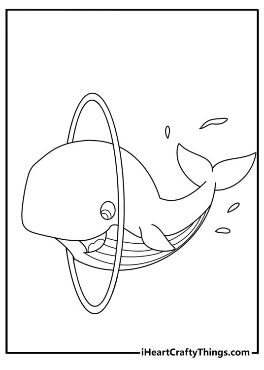 Whale jumping through ring of fire circus theme fun coloring page