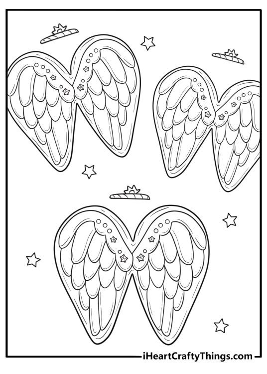 Angel-shaped cookie with wings and halo detailed coloring sheet