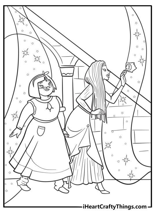 Asha and her friends reaching toward Star printable coloring page