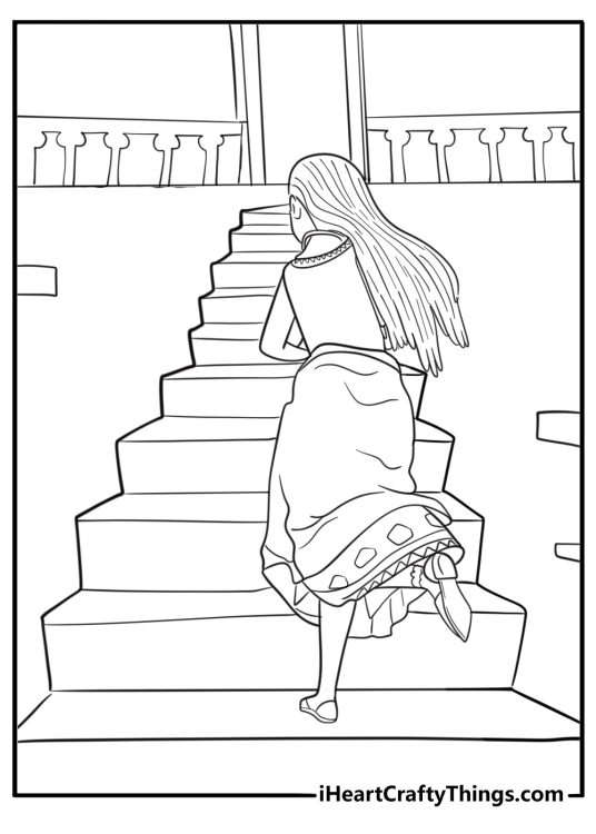 Asha climbing the steps of the castle coloring page