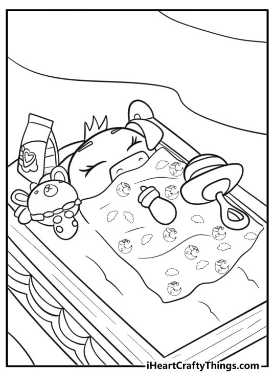Baby care kit with blanket bottle and pacifier coloring page