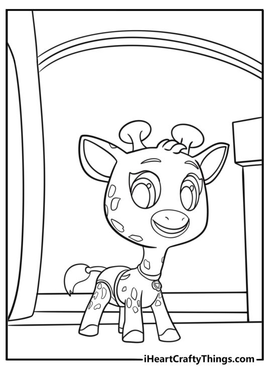 Baby giraffe taking first steps in the nursery coloring