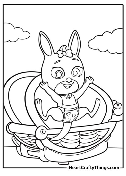 Baby kangaroo jumping out of delivery crate coloring page