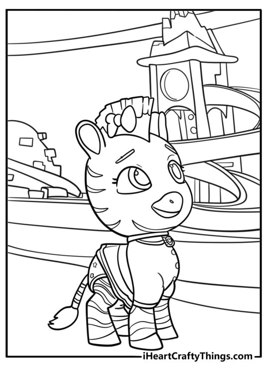Baby zebra exploring the nursery room coloring page