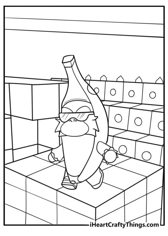 Banana Guy bouncing between blocks on Block Dash coloring page